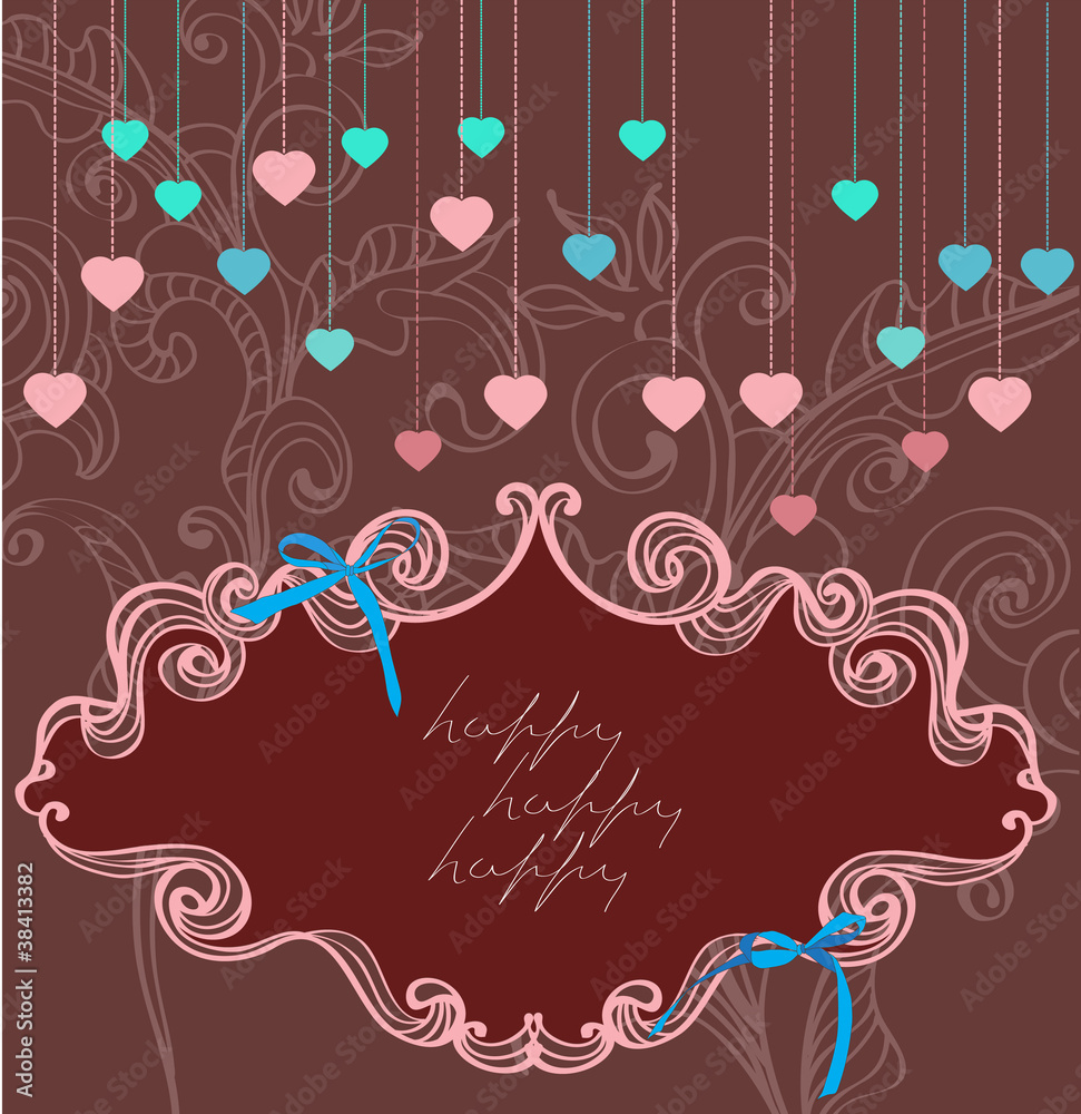 Floral label for Valentine holiday, dark color