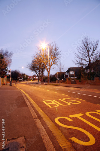 The night, empty road a littlel town photo