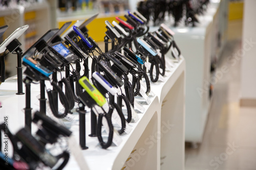 Digital gadget and phone in electronic store