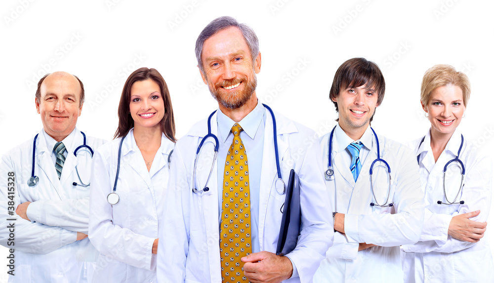 Smiling medical doctor with stethoscope. Isolated Smiling medical doctor with stethoscope. Isolated