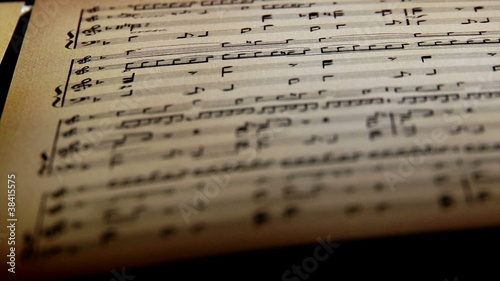 Sheet music, notes, shallow depth of field