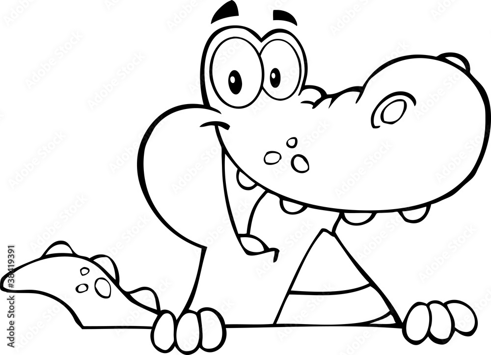 Fototapeta premium Outlined Alligator Or Crocodile Over A Sign
