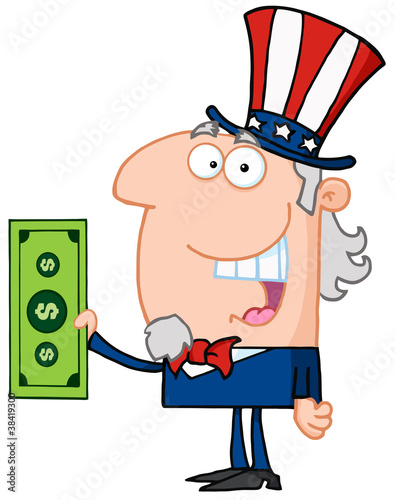 Uncle Sam With Holding A Dollar Bill