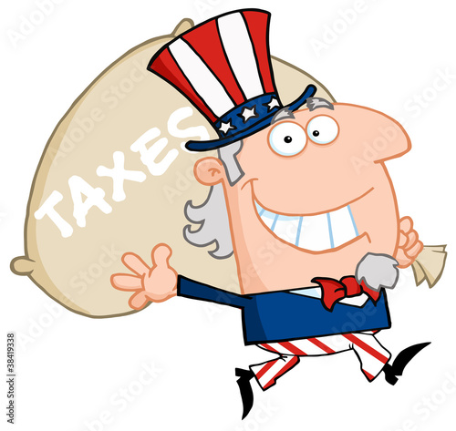 Uncle Sam Runs And Carries A Bag Of Money
