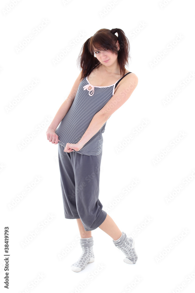 Fototapeta premium young woman in pajamas over white