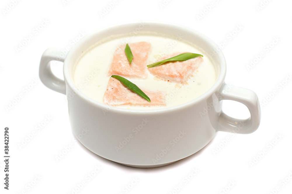 Cream soup with salmon - gourmet food Cream soup with salmon - gourmet food
