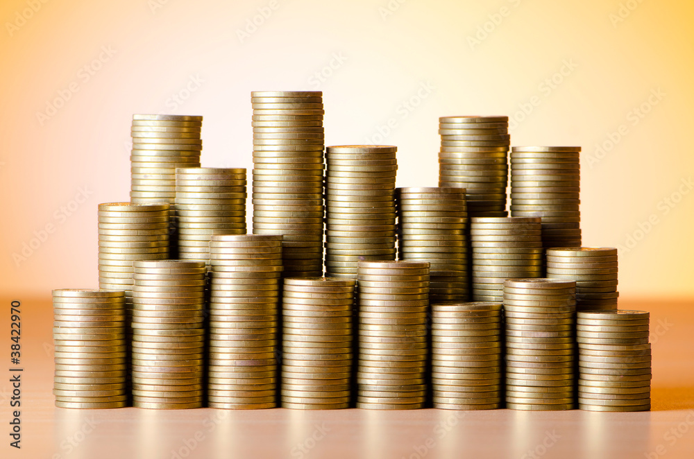 Golden coins in high stacks Golden coins in high stacks