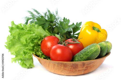 Vegetables - tomato  cucumber  pepper isolated on white backgrou