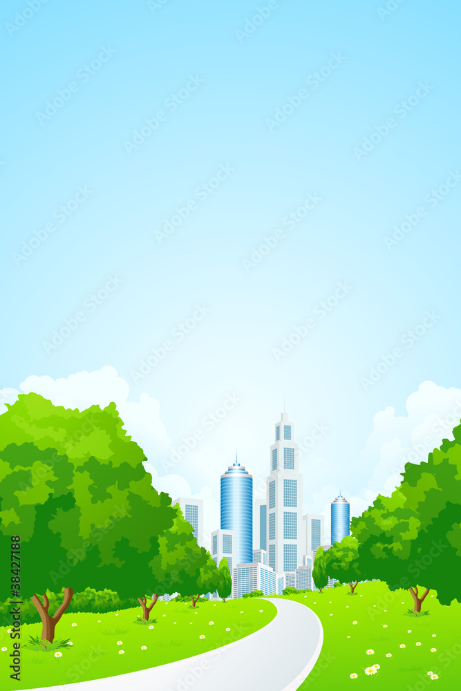 City Landscape with Green Trees