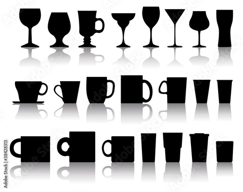 vector set of cups, mugs, wineglasses