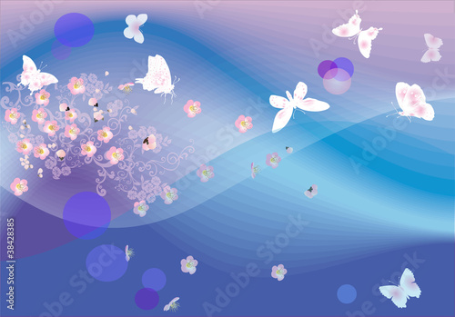 blue and pink background with butterflies