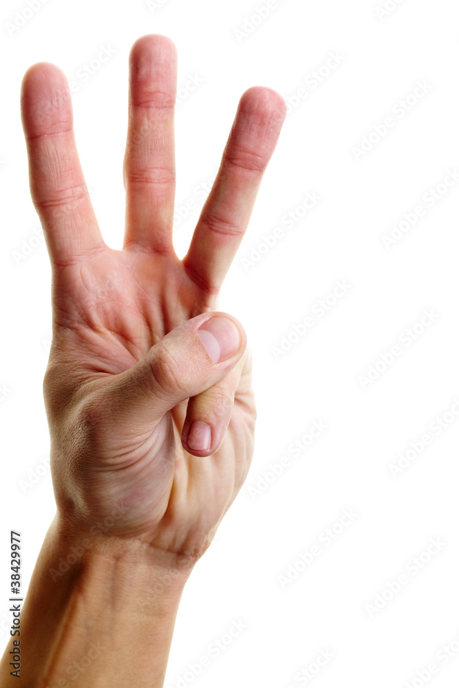 Showing three fingers Showing three fingers