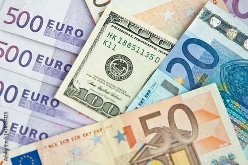 Euro and dollars banknotes