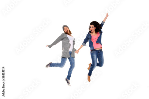 two happy girls in the air