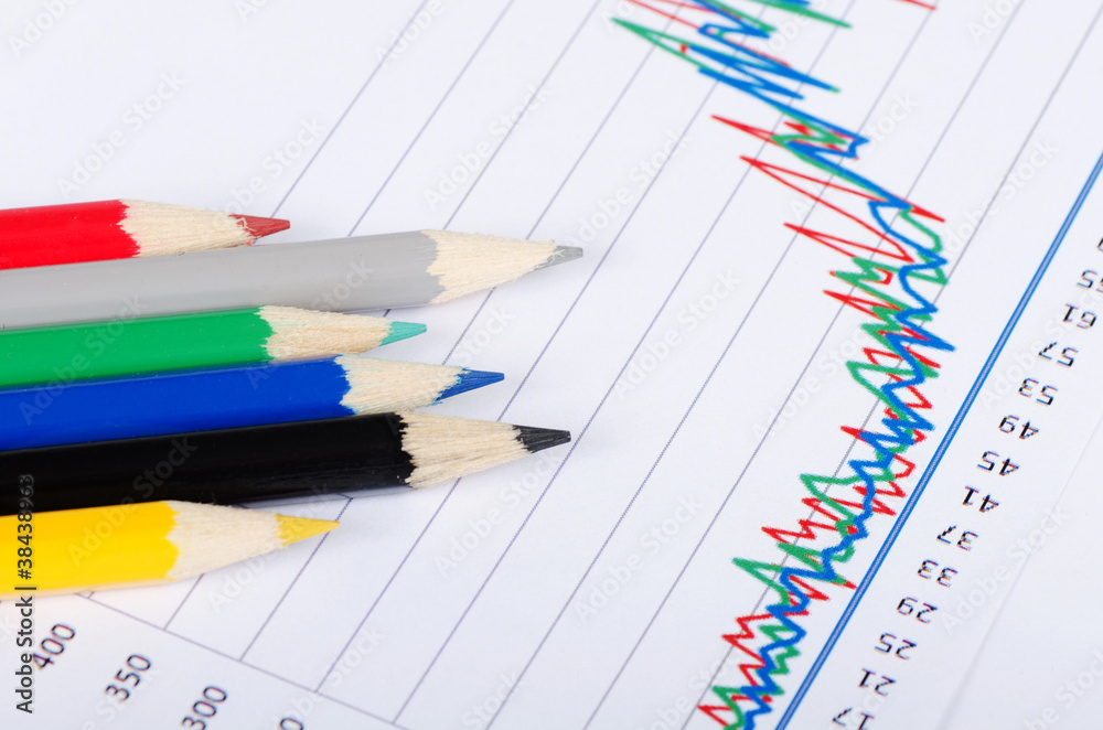 Graphs, charts, business table. The workplace of business people Graphs, charts, business table. The workplace of business people