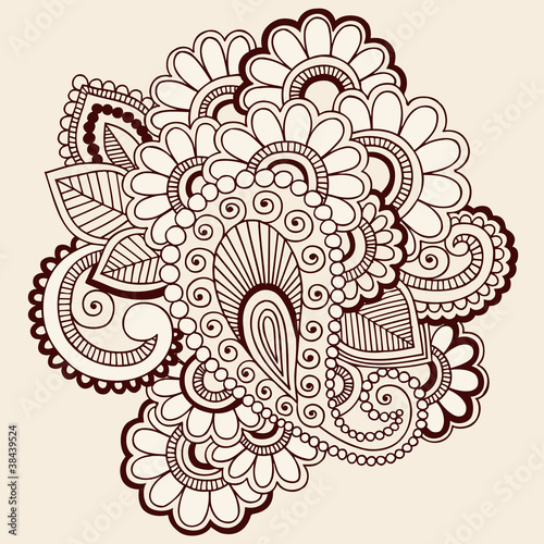 Henna Doodles Abstract Paisley Flowers Design Vector