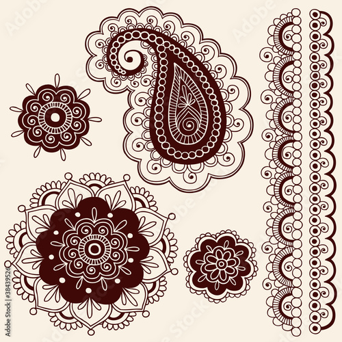 Henna Tattoo Paisley Flower Doodles Vector