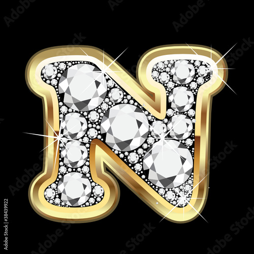 N gold and diamond bling
