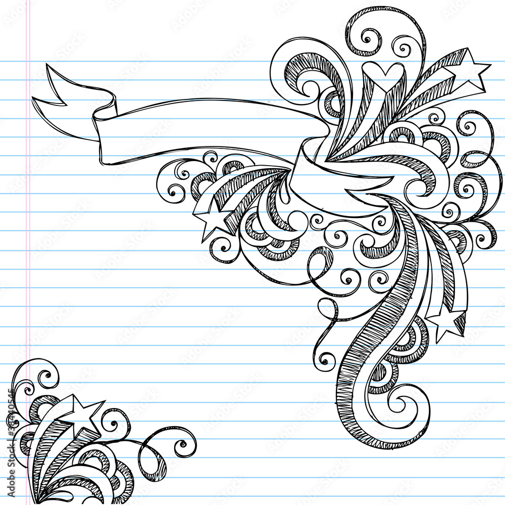 Sketchy Doodle Scroll Banner and Stars Vector Sketchy Doodle Scroll Banner and Stars Vector