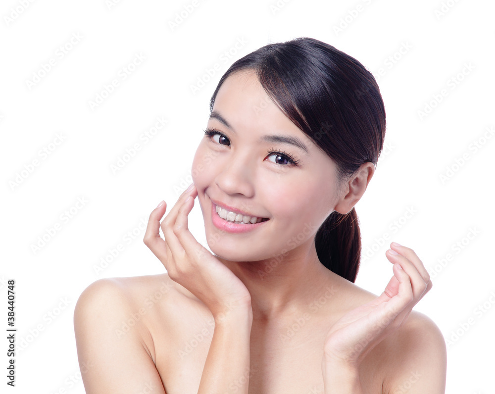 Portrait of beautiful girl touching her pretty face Portrait of beautiful girl touching her pretty face