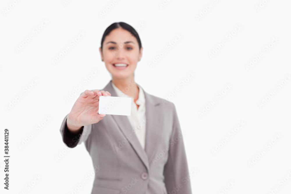 Blank business card being presented by saleswoman Blank business card being presented by saleswoman