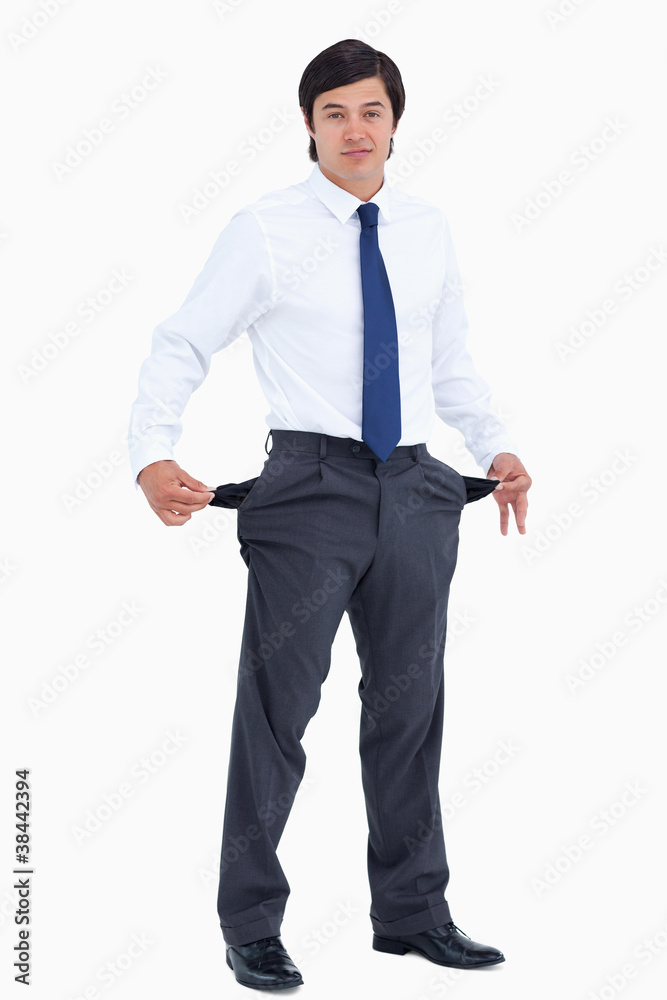 Tradesman showing his empty pockets Tradesman showing his empty pockets