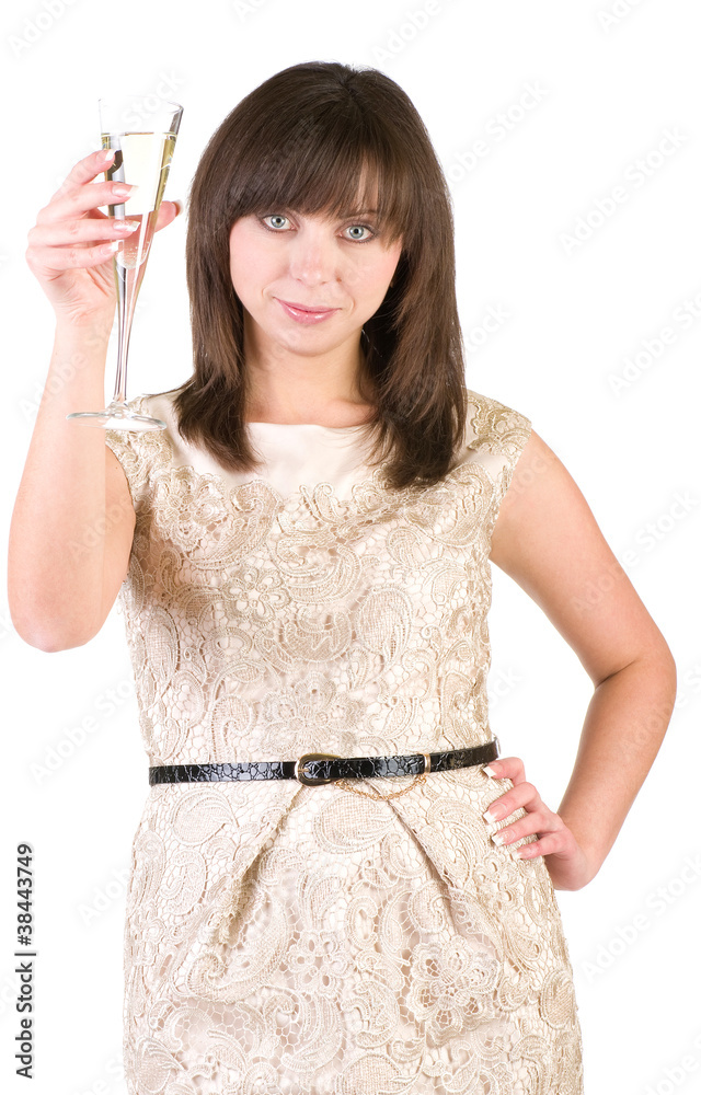 Sexy young woman in dress with champagne glass Sexy young woman in dress with champagne glass