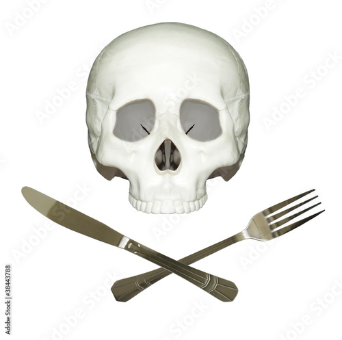 Quadro em tela Scall and table set as symbol of dangerous food.