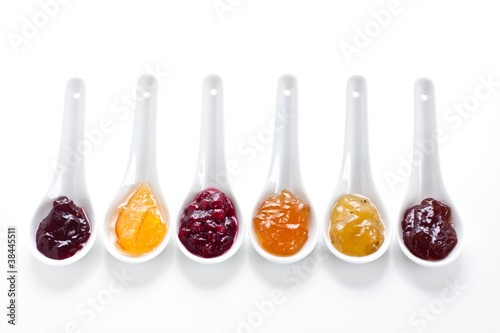Fruit jams in china spoons
