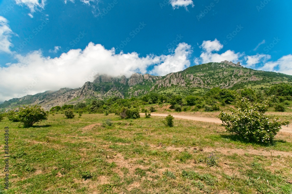 Naklejka premium fog in ghost valley in Crimea, Ukraine