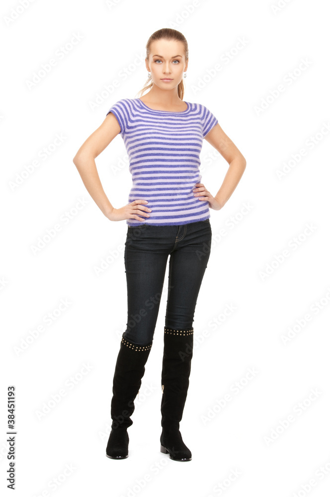 lovely woman in striped sweater lovely woman in striped sweater