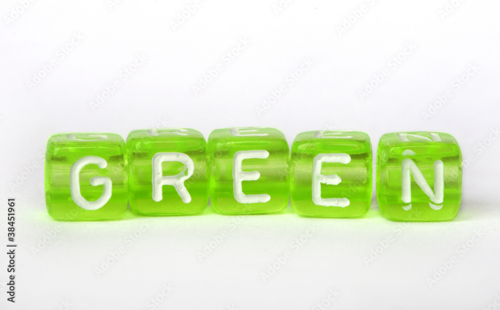 Text Green on colorful cubes Text Green on colorful cubes