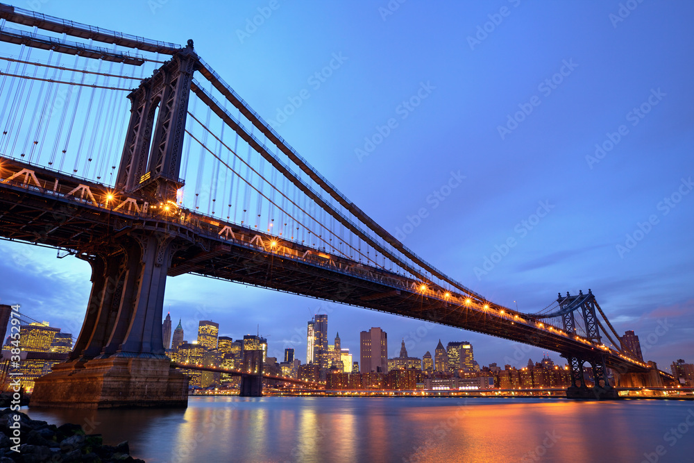 Manhattan Bridge at dusk in New York City