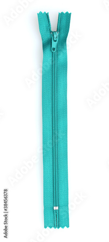 Green zipper isolated on white