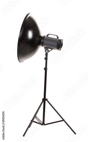 Studio flash with beauty dish isolated on white