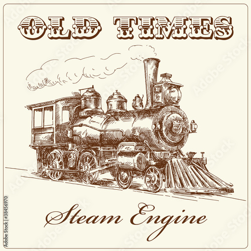 hand drawn steam locomotive