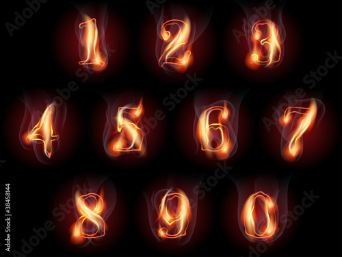 fire burning numbers set