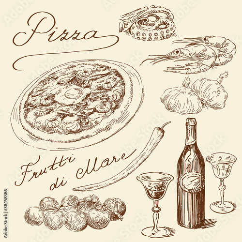 pizza -  hand drawn set