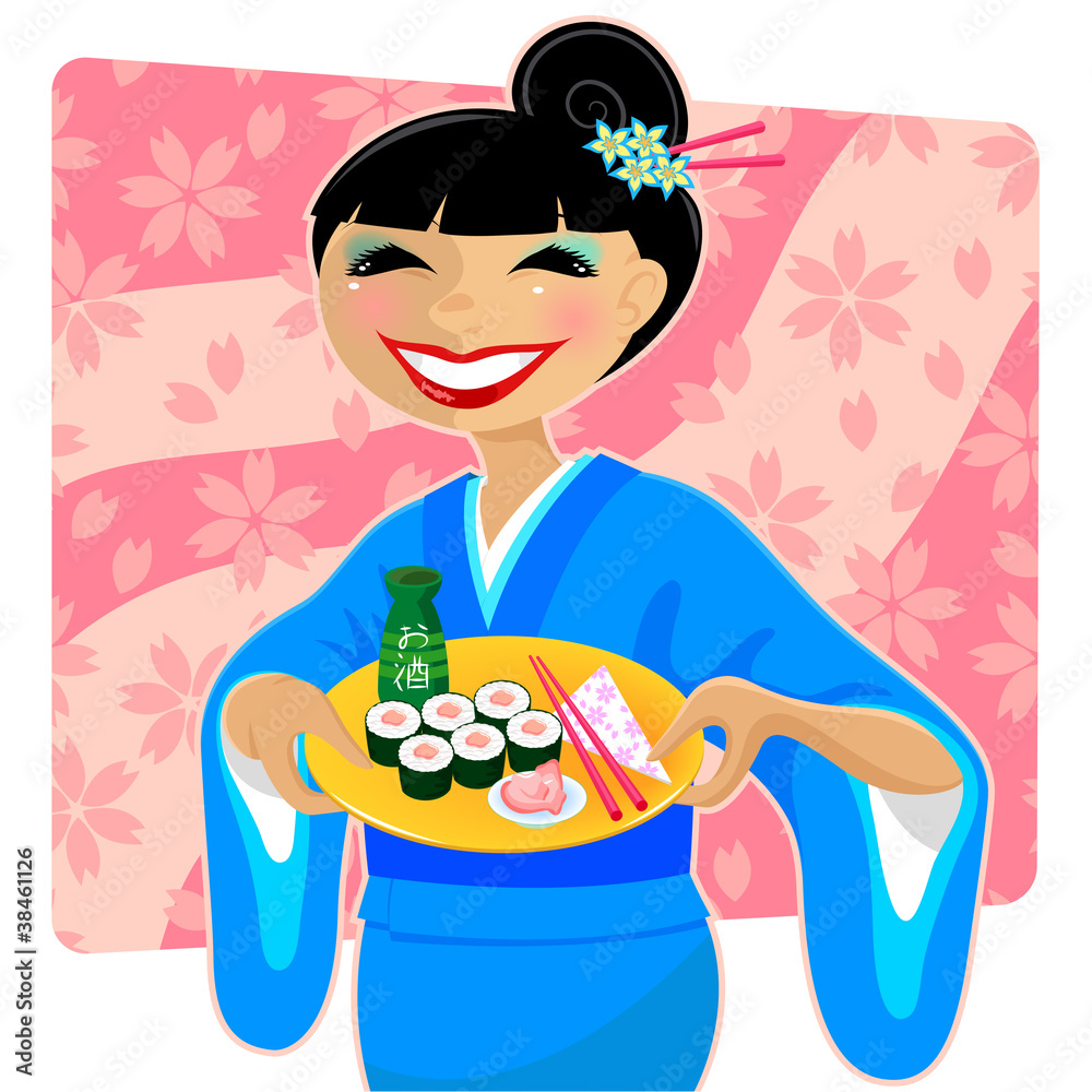 woman serving sushi woman serving sushi