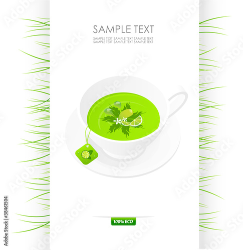 Cup of tea, a leaflet of lemon mint. Tea consept.
