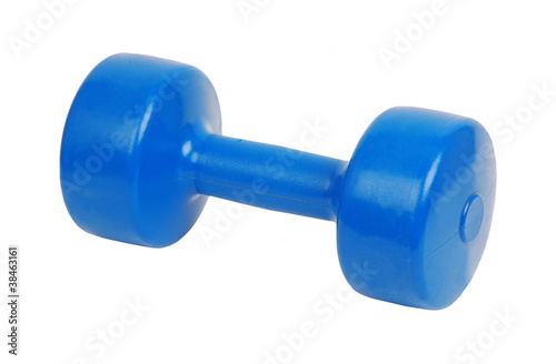 Blue dumbbell weight 4 kg, isolated on white background