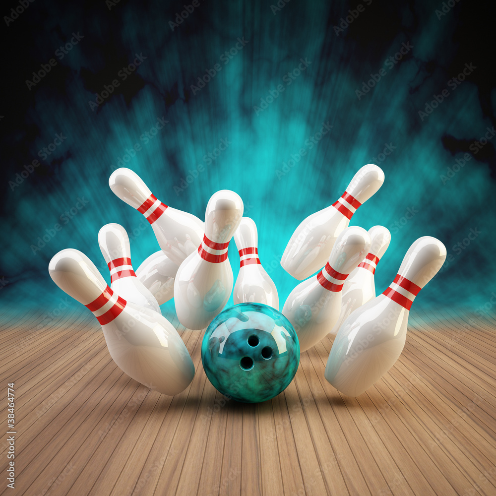 Fototapeta premium Bowling Strike blau