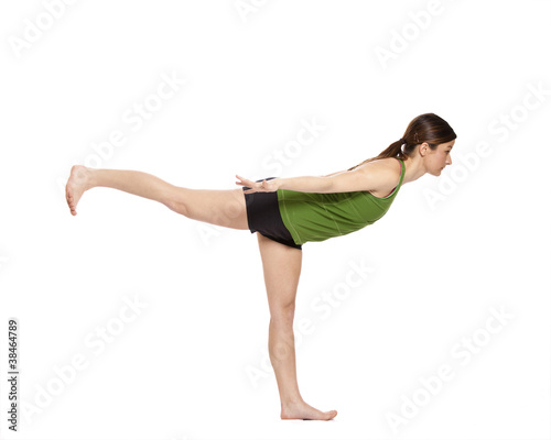 woman doing airplane position