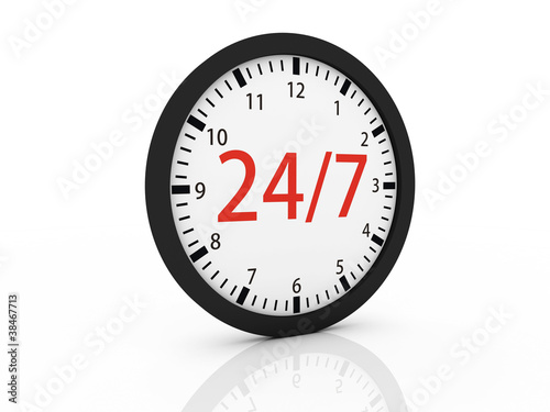 one clock with the numbers 24 and 7 on center, concept of full a