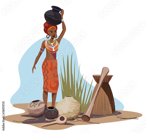 African Woman Carrying Pot