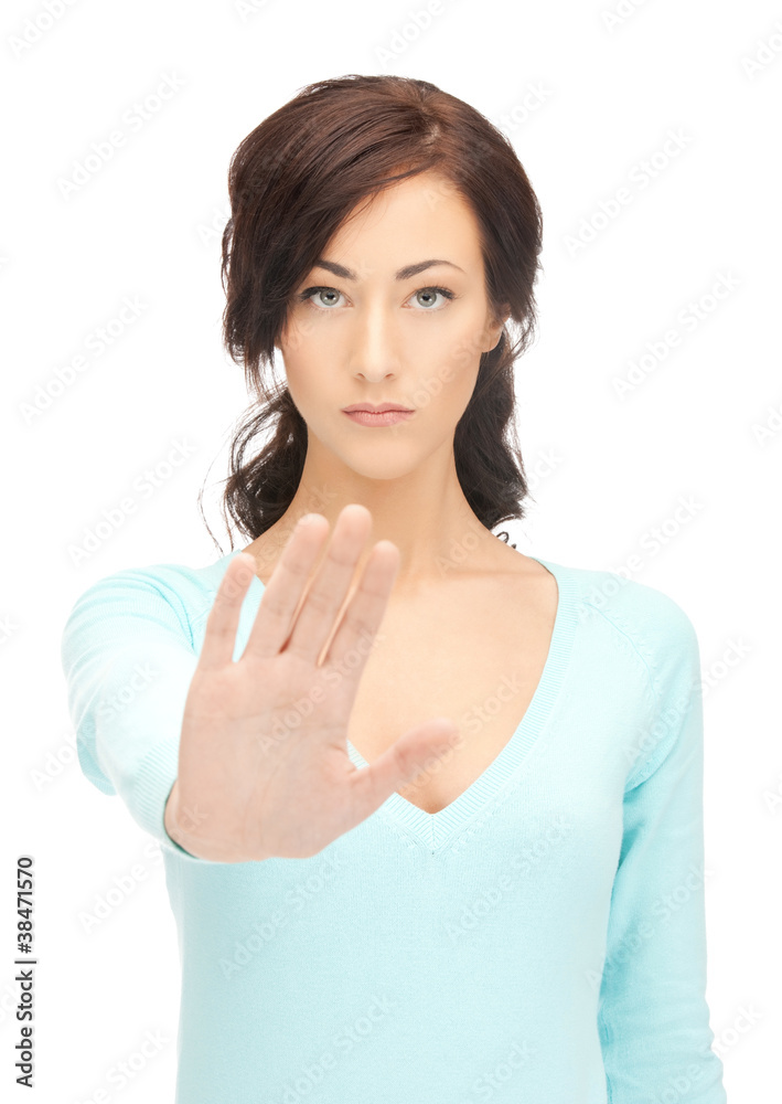 woman making stop gesture woman making stop gesture