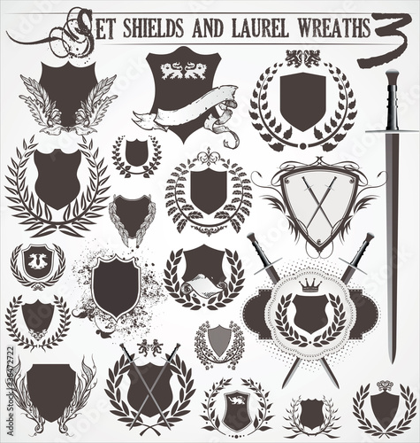 set - shields and laurel wreaths 3 photo
