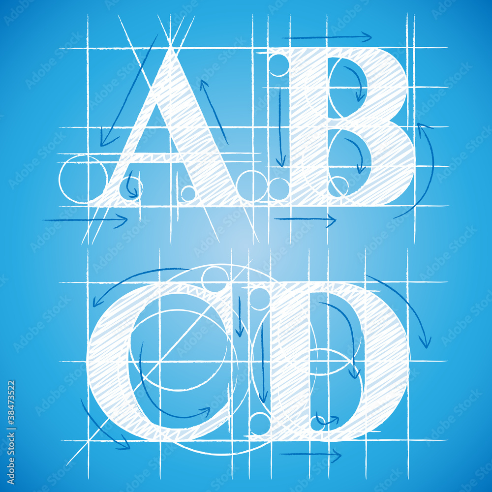 Typeface blueprint, ABCD Stock Vector | Adobe Stock