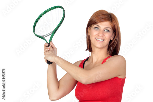 Beautiful redhead girl with a tennis racket © Gelpi
