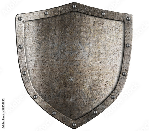 aged metal shield isolated on white